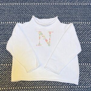 White Kids Sweater with Floral Initial